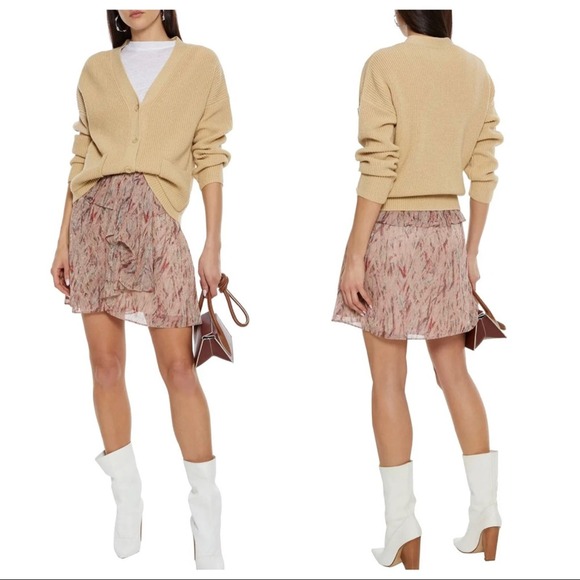 NWT IRO Joucas Ruffled Lurex Printed Mini Skirt Sz 40 FR / 8 US Large L